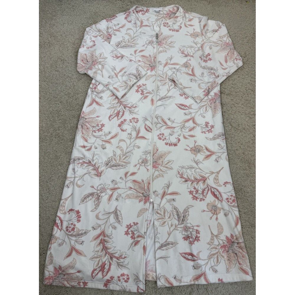 Miss Elaine Women's Full Zip Printed Velour Robe Size L‎ Granny Core Peach Tones